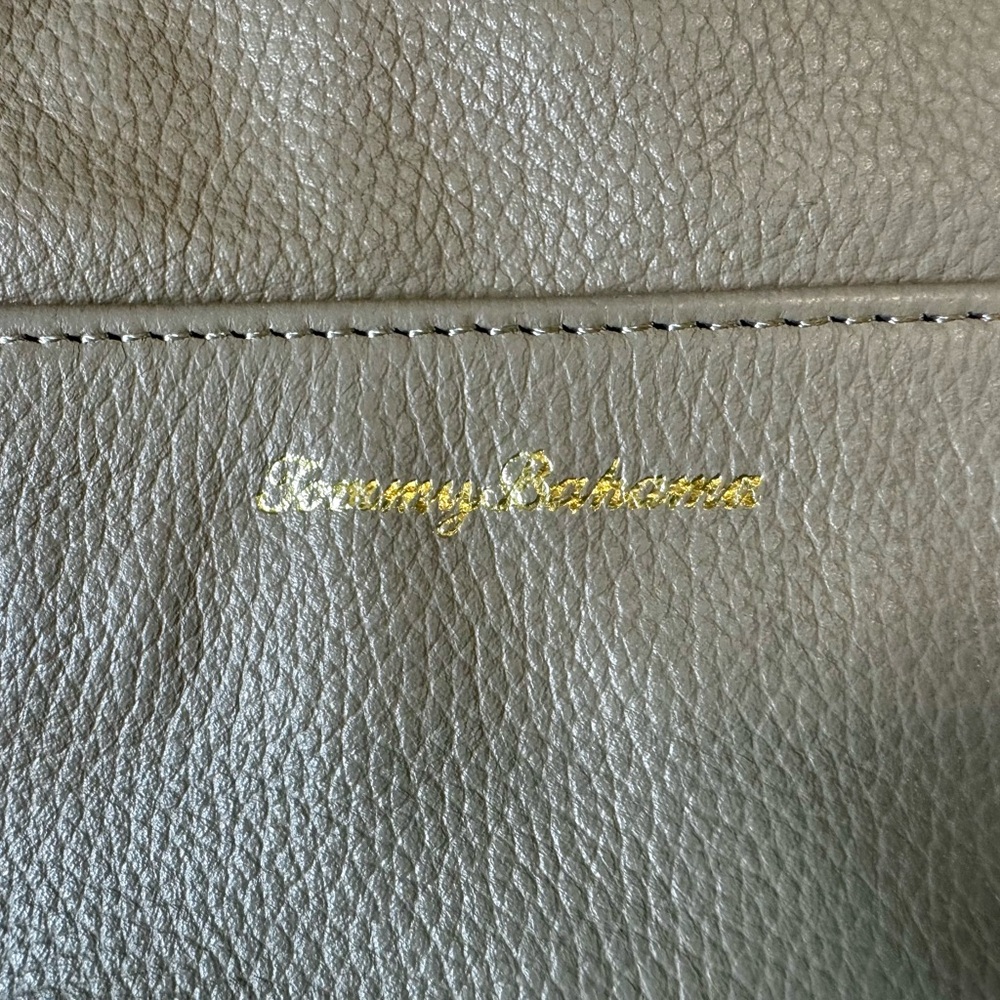 Tommy Bahama Tan Whipstitch Leather Shoulder Tote Bag - Picture 3 of 14